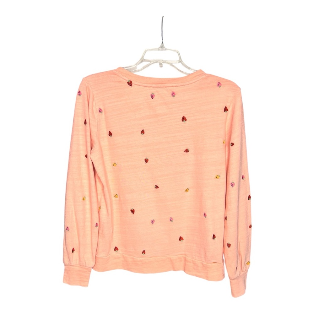 LOFT Women’s Embroidered Strawberry Henley Long Sleeves Lightweight Sweatshirt - Picture 3 of 7